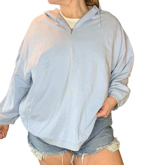 Eddie Bauer Baby Blue Quarter Zip Pullover Hoodie Sweatshirt Size XXL - Picture 1 of 6
